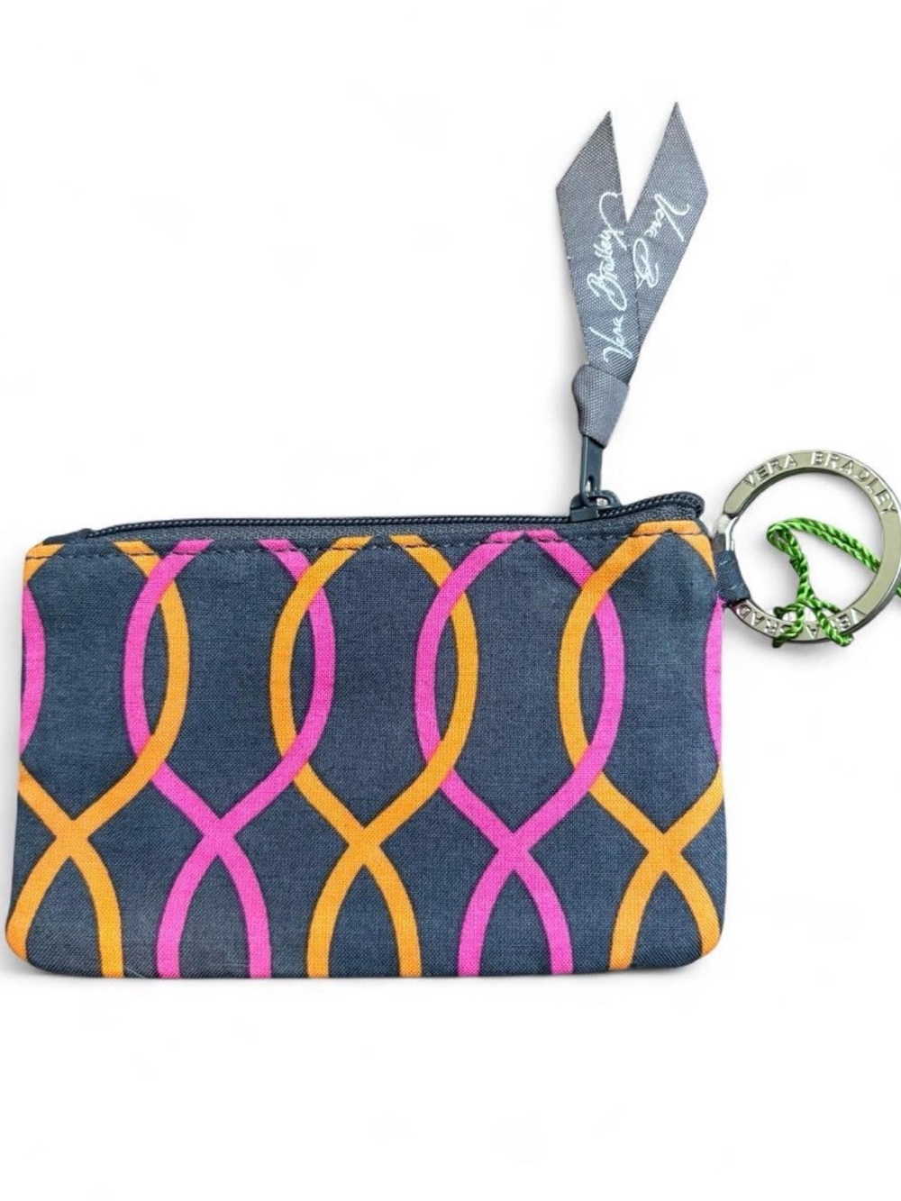 Vera Bradley Jazzy Swirls Zip ID Case Keychain Wallet NWT Gray Pink Orange - Picture 3 of 5